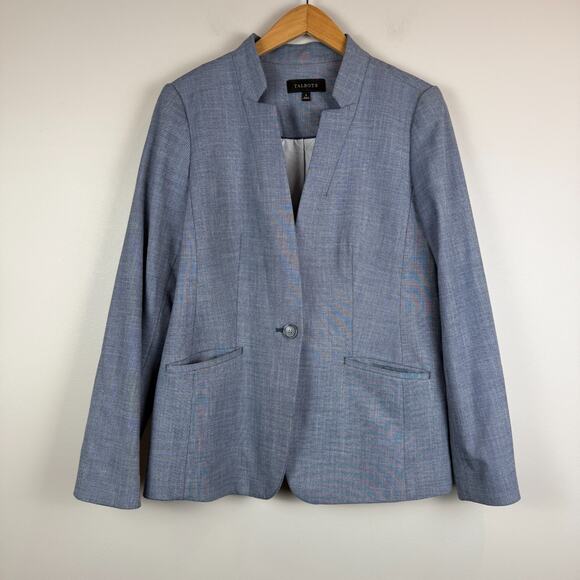Talbots Blazer Women's 8 Blue Tailored Sharkskin One-Button Suit Jacket Career - Picture 1 of 7